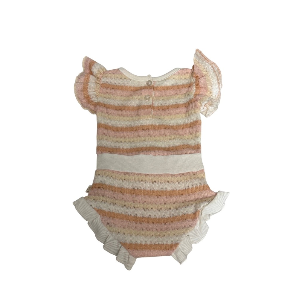Snug Baby Girl Striped Pointelle Knit Ruffle Romper Bodysuit‎ Pink Orange 0-3M - Picture 2 of 8